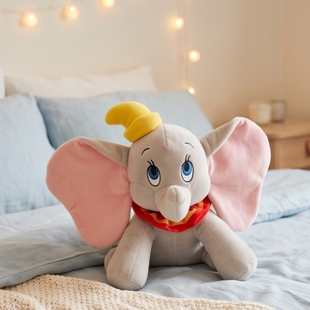 Disney Parks Dumbo Elephant Plush 12x17 Grey Pink Yellow W55474964